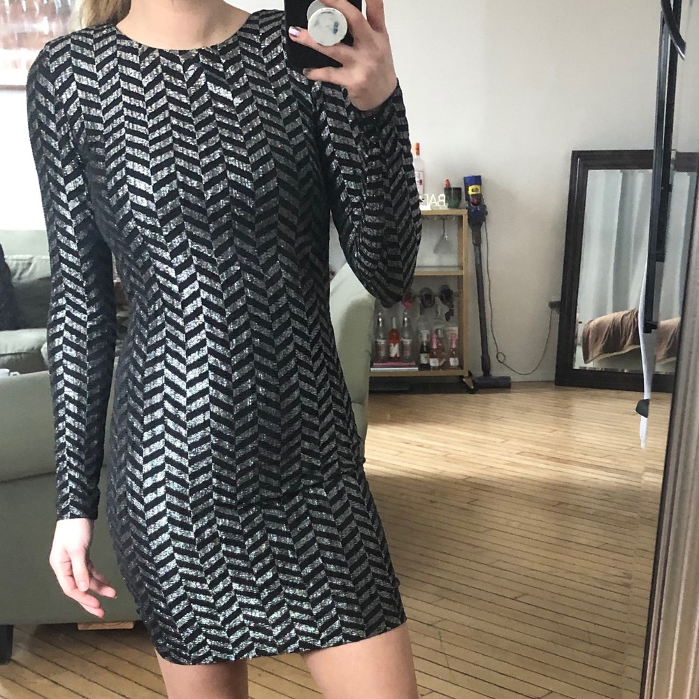 Long Sleeve, Shimmer Black and Silver Dress